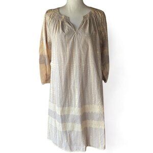 J. Jill Pure Jill 100% cotton gray cream dip dye peasant tunic dress 3/4 sleeve